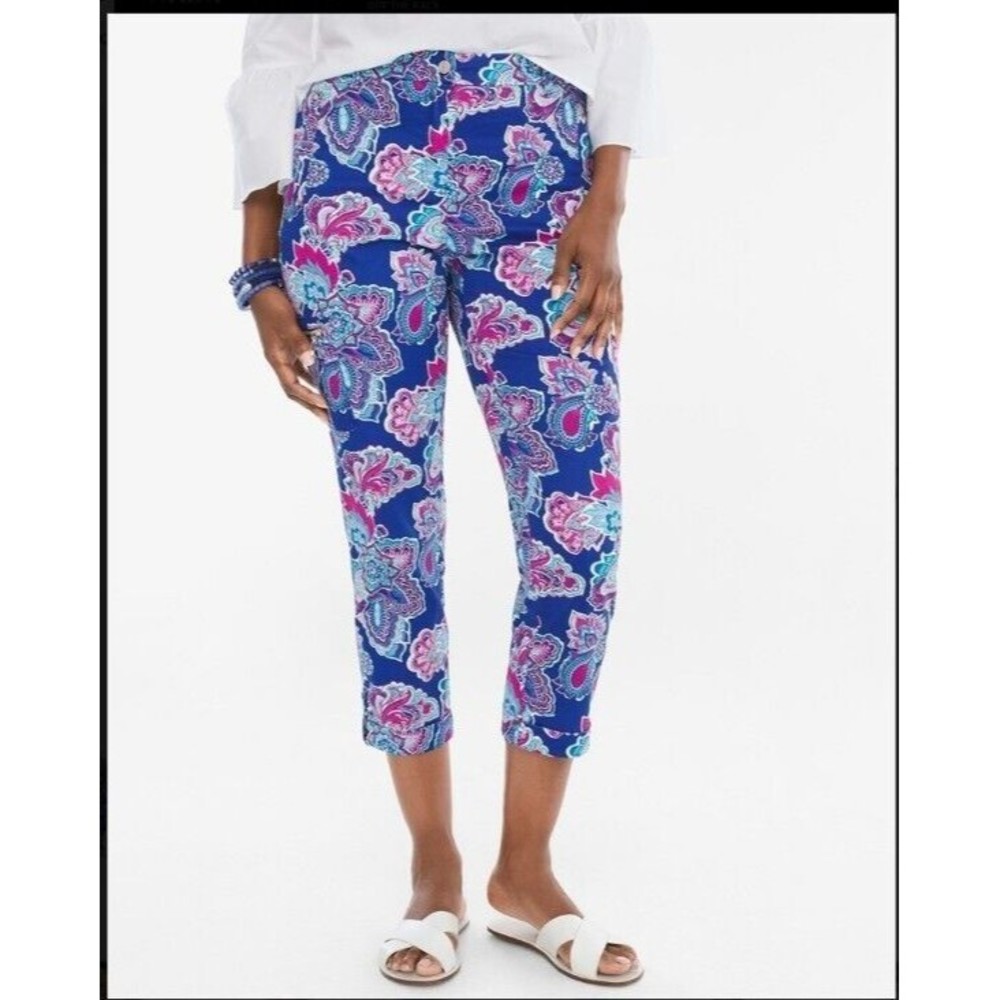 Chicos Pants Size 2.5 Petite Crop Comfort Waist Luxe Utility Cropped Floral